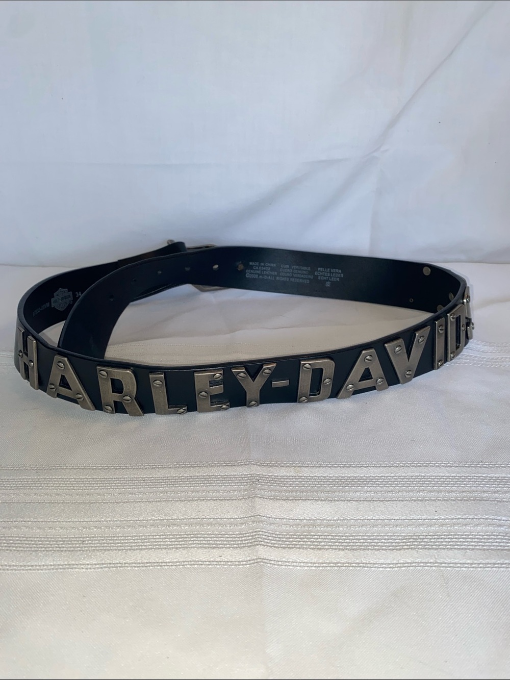 Vintage Harley-Davidson Motorcycle Black Leather Belt SPELLOUT size 34